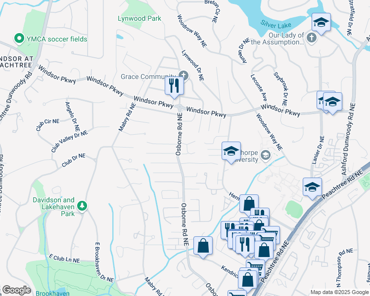 map of restaurants, bars, coffee shops, grocery stores, and more near 1153 Haven Brook Lane Northeast in Atlanta