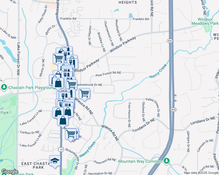 map of restaurants, bars, coffee shops, grocery stores, and more near 436 Valley Brook Drive Northeast in Atlanta