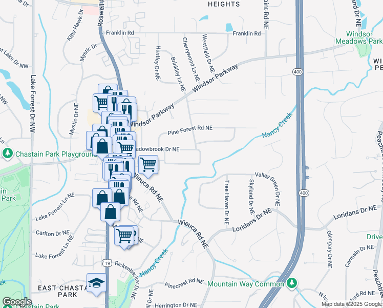 map of restaurants, bars, coffee shops, grocery stores, and more near 436 Valley Brook Drive Northeast in Atlanta