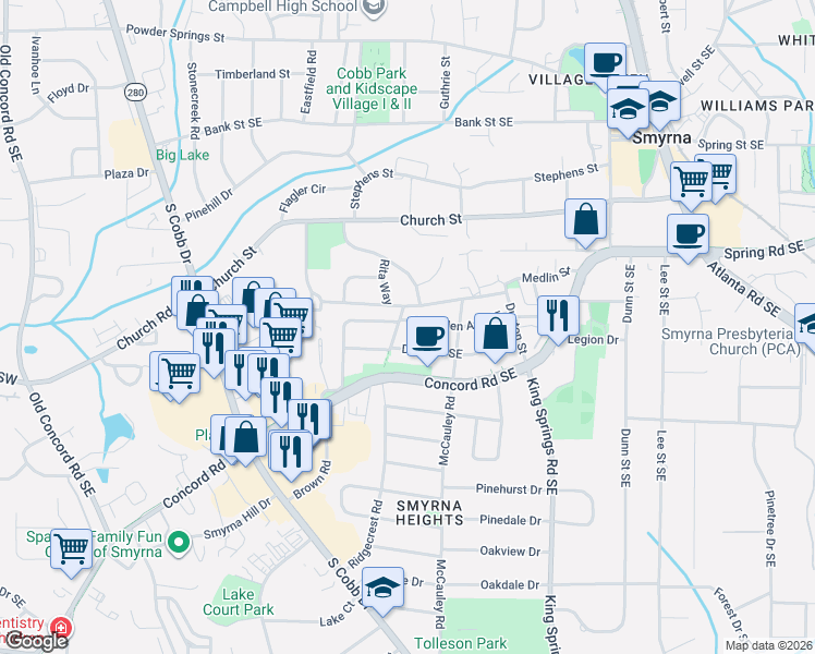 map of restaurants, bars, coffee shops, grocery stores, and more near 990 McLinden Avenue Southeast in Smyrna