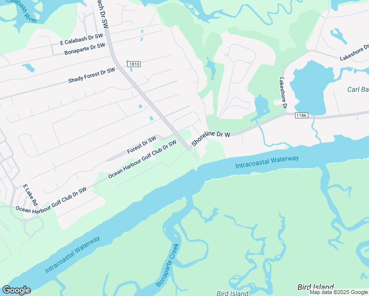 map of restaurants, bars, coffee shops, grocery stores, and more near 9002 Schuyler Drive Southwest in Calabash