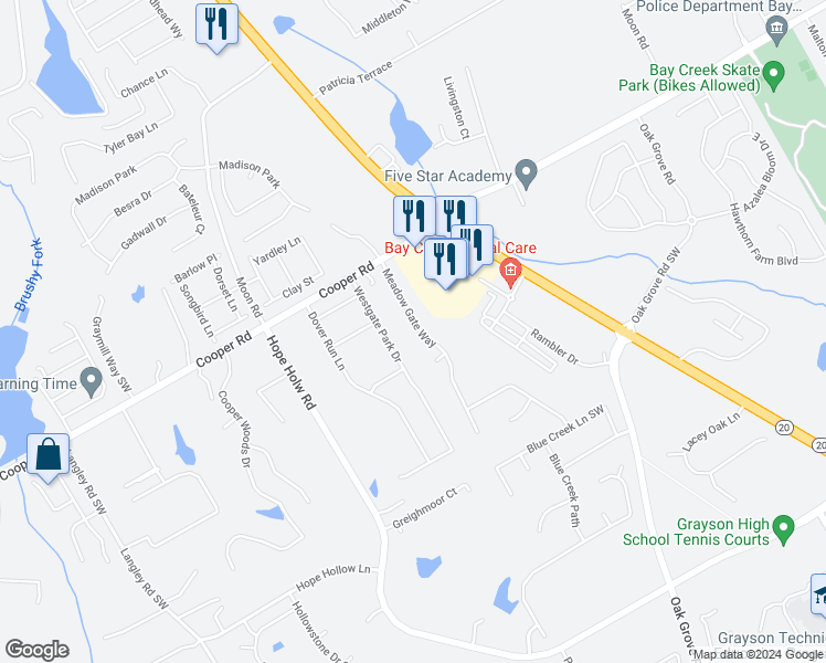 map of restaurants, bars, coffee shops, grocery stores, and more near 2795 Meadow Gate Way in Loganville