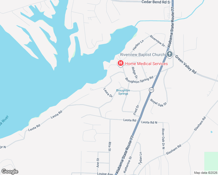 map of restaurants, bars, coffee shops, grocery stores, and more near 5255 Spring Drive in Gadsden