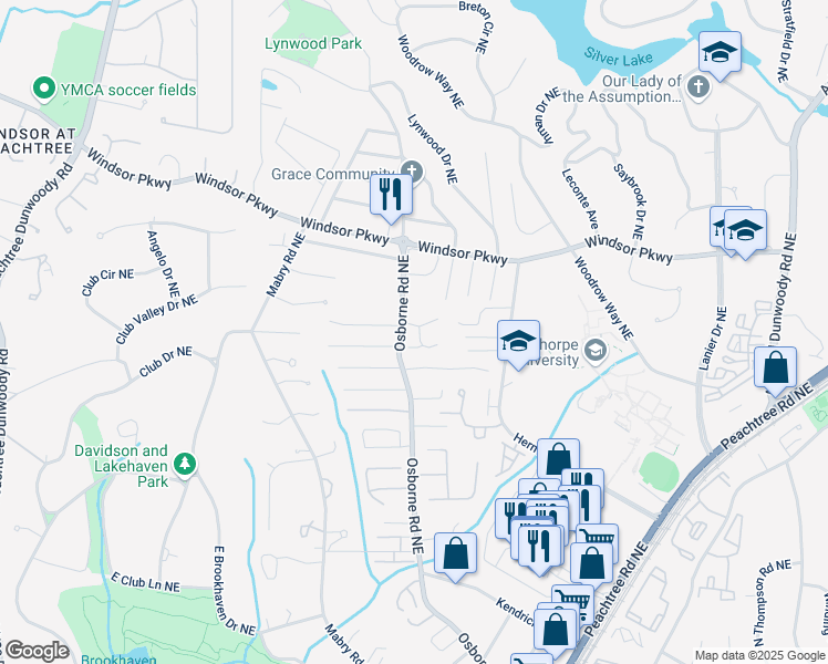 map of restaurants, bars, coffee shops, grocery stores, and more near 1153 Haven Brook Lane Northeast in Atlanta