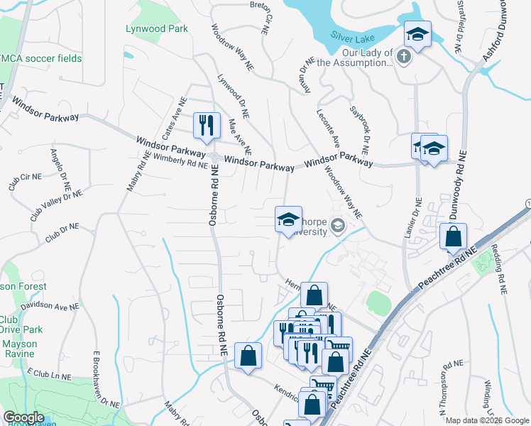 map of restaurants, bars, coffee shops, grocery stores, and more near 1241 Brooke Greene Northeast in Atlanta