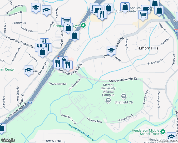 map of restaurants, bars, coffee shops, grocery stores, and more near 3003 Chamblee Tucker Road in Atlanta