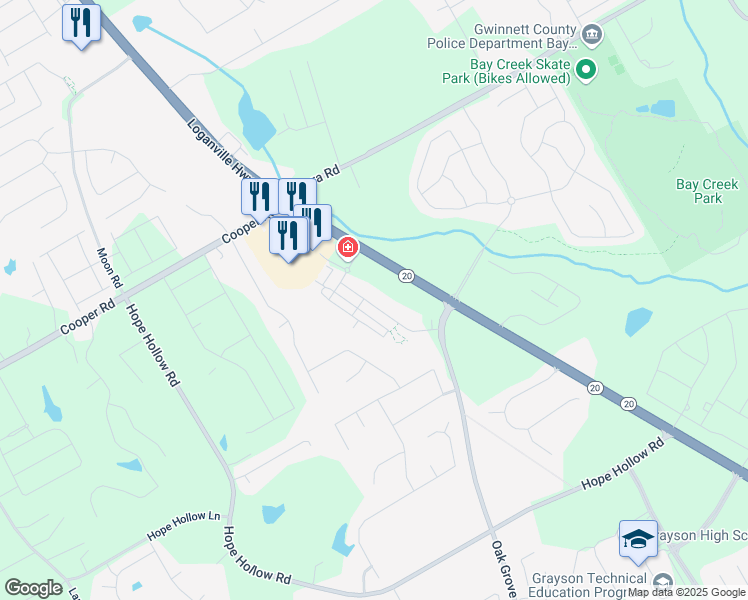 map of restaurants, bars, coffee shops, grocery stores, and more near 2929 Rambler Drive in Loganville
