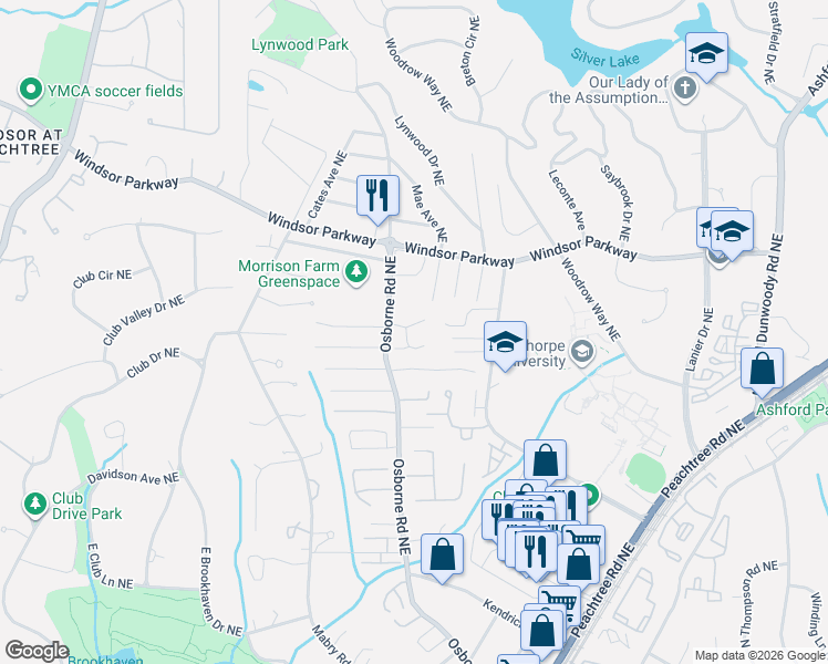 map of restaurants, bars, coffee shops, grocery stores, and more near 1148 Haven Brook Place in Atlanta