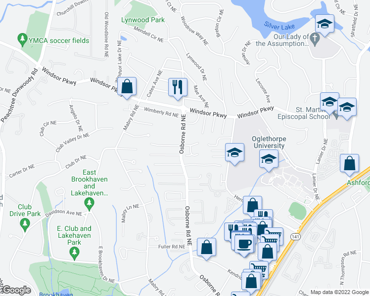 map of restaurants, bars, coffee shops, grocery stores, and more near 1148 Haven Brook Place in Atlanta