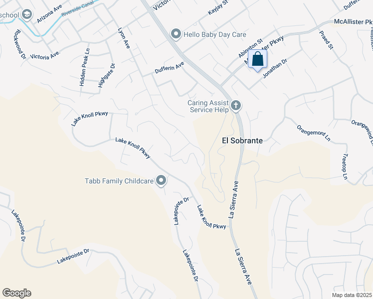 map of restaurants, bars, coffee shops, grocery stores, and more near 11322 Breithorn Court in Riverside