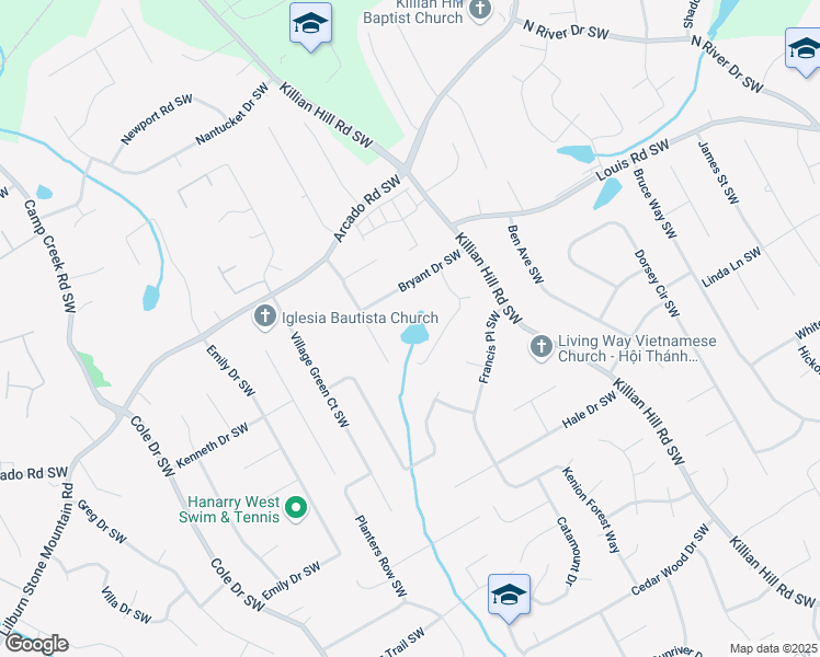 map of restaurants, bars, coffee shops, grocery stores, and more near 463 Puckett Terrace Southwest in Lilburn