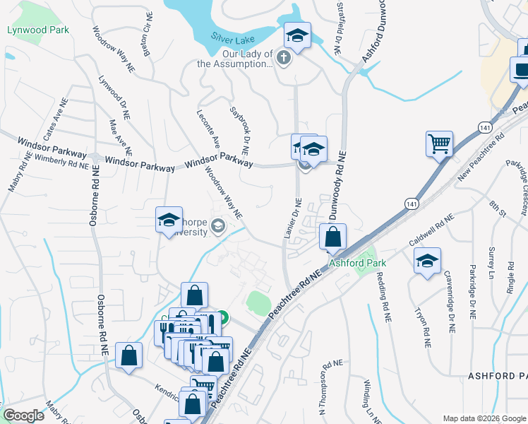 map of restaurants, bars, coffee shops, grocery stores, and more near 3020 Oglethorpe Way Northeast in Atlanta