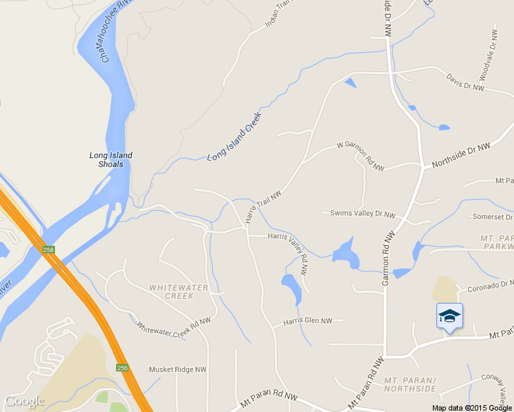 map of restaurants, bars, coffee shops, grocery stores, and more near 4499 Harris Trail Northwest in Atlanta