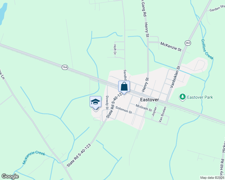 map of restaurants, bars, coffee shops, grocery stores, and more near 424 Main Street in Eastover