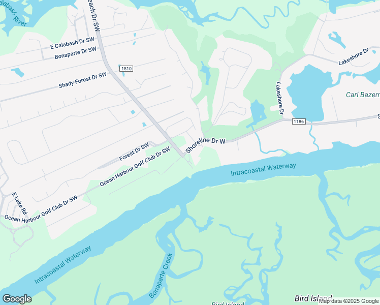 map of restaurants, bars, coffee shops, grocery stores, and more near 9002 Schuyler Drive Southwest in Calabash