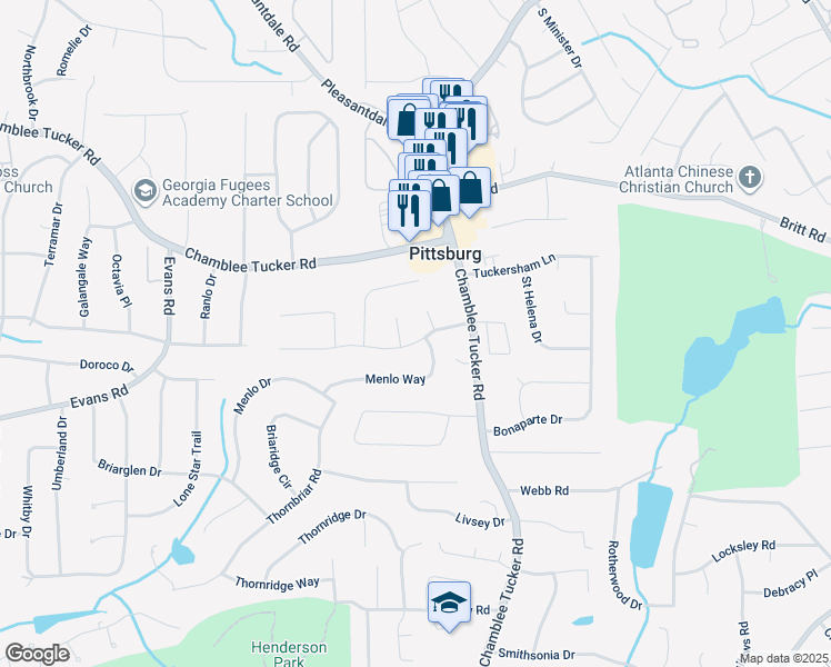 map of restaurants, bars, coffee shops, grocery stores, and more near 4210 Gladney Drive in Atlanta
