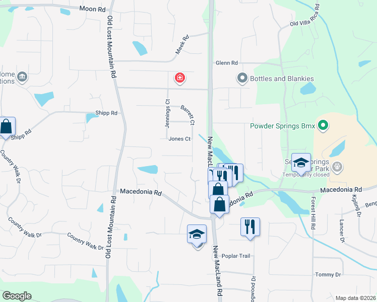 map of restaurants, bars, coffee shops, grocery stores, and more near 4178 Sutton Court in Powder Springs