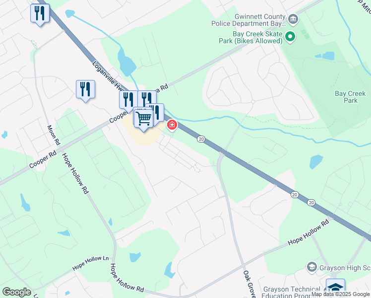 map of restaurants, bars, coffee shops, grocery stores, and more near 2929 Rambler Drive in Loganville