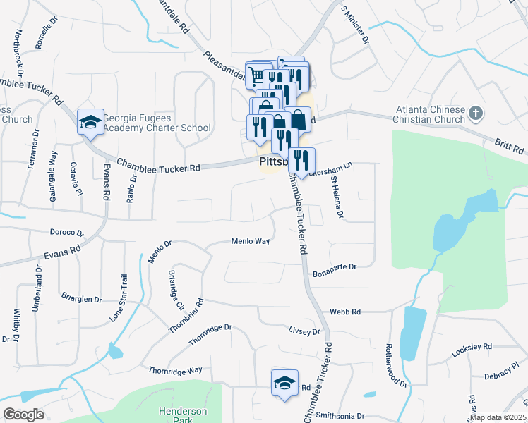 map of restaurants, bars, coffee shops, grocery stores, and more near 4210 Gladney Drive in Atlanta