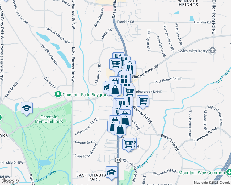 map of restaurants, bars, coffee shops, grocery stores, and more near 164 West Wieuca Road Northeast in Atlanta