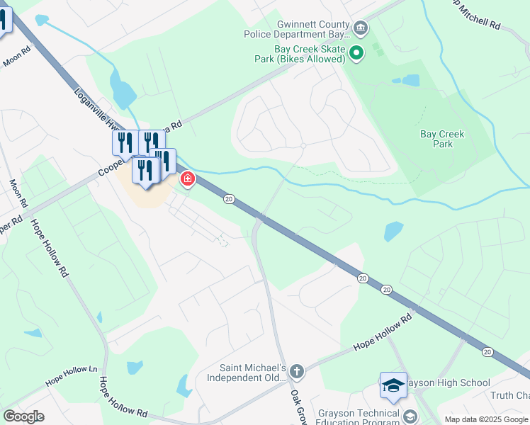 map of restaurants, bars, coffee shops, grocery stores, and more near Loganville Highway Southwest in Loganville
