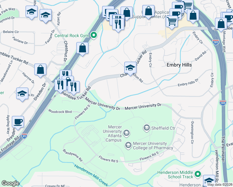 map of restaurants, bars, coffee shops, grocery stores, and more near 3041 Margavera Terrace in Chamblee