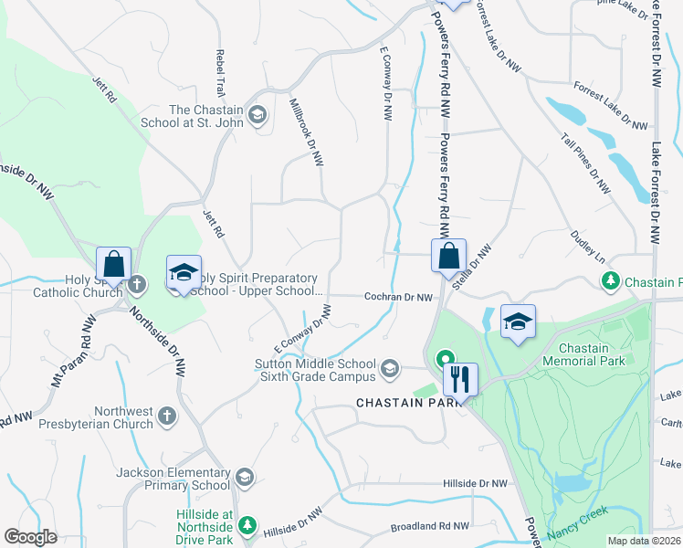 map of restaurants, bars, coffee shops, grocery stores, and more near 435 Cochran Drive Northwest in Atlanta