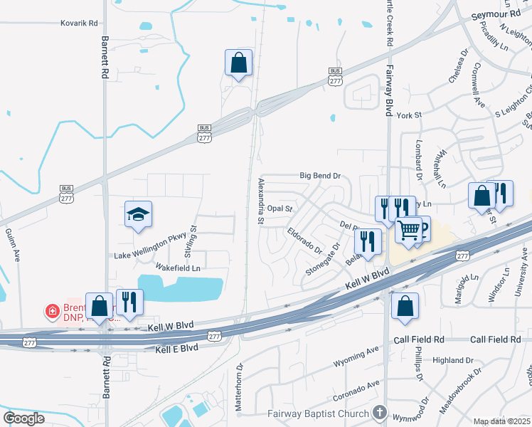 map of restaurants, bars, coffee shops, grocery stores, and more near 4906 Eldorado Drive in Wichita Falls
