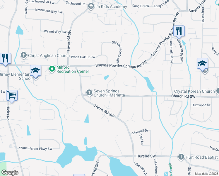 map of restaurants, bars, coffee shops, grocery stores, and more near 3078 Moser Way in Marietta