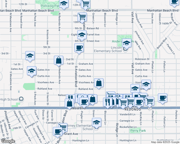 map of restaurants, bars, coffee shops, grocery stores, and more near 2000 Curtis Avenue in Redondo Beach