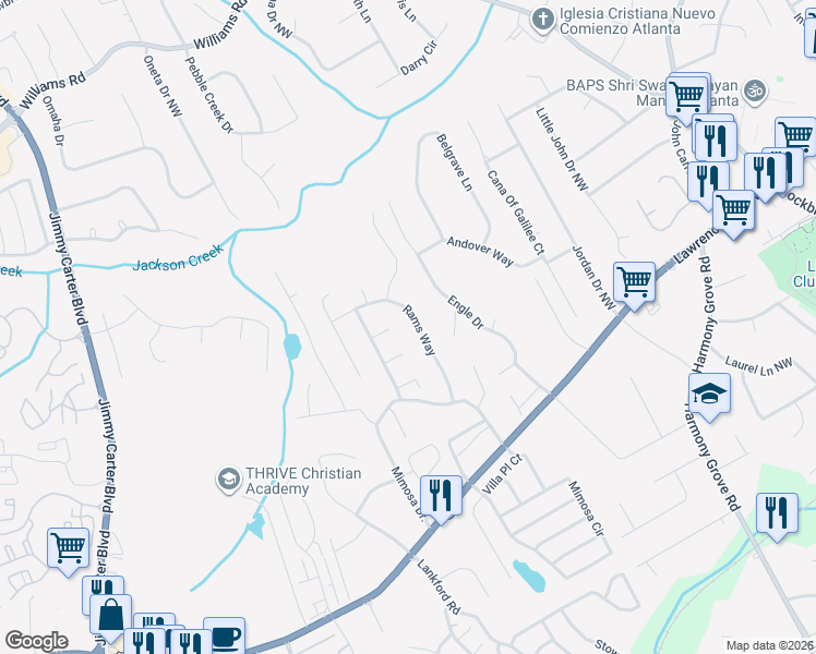 map of restaurants, bars, coffee shops, grocery stores, and more near 470 Rams Way in Tucker