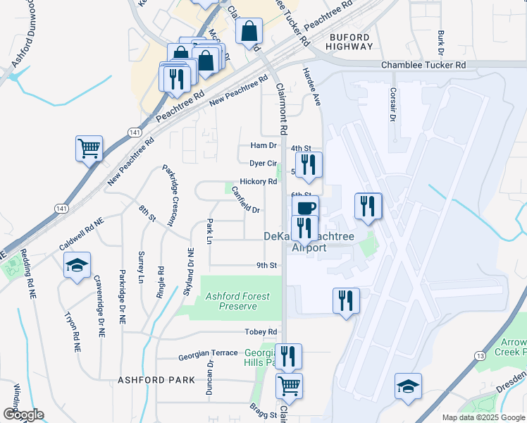 map of restaurants, bars, coffee shops, grocery stores, and more near 3042 Jefferson Street in Atlanta