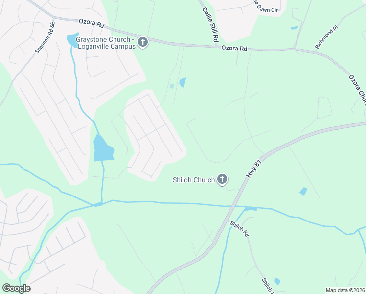 map of restaurants, bars, coffee shops, grocery stores, and more near 3845 Spring Place Court in Loganville