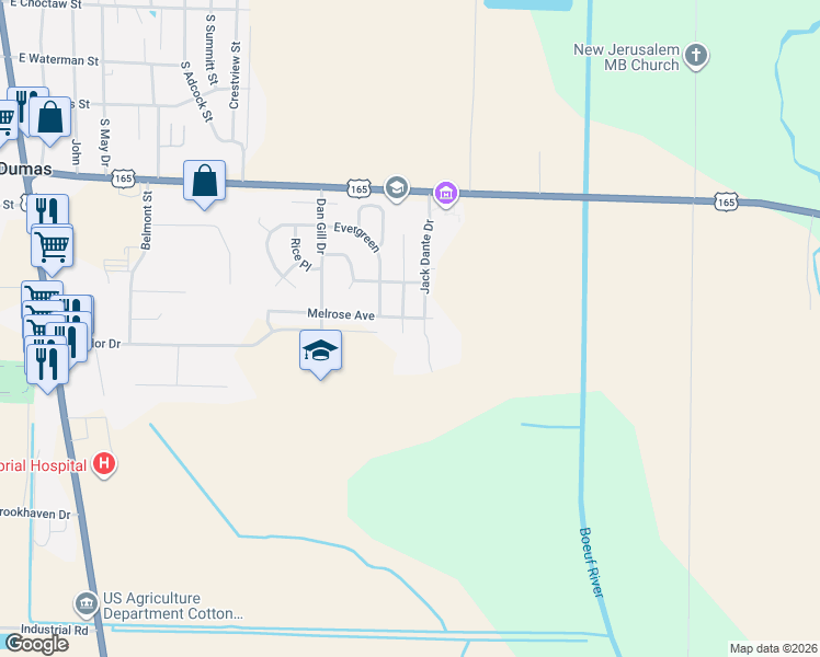 map of restaurants, bars, coffee shops, grocery stores, and more near 70 Jack Dante Drive in Dumas