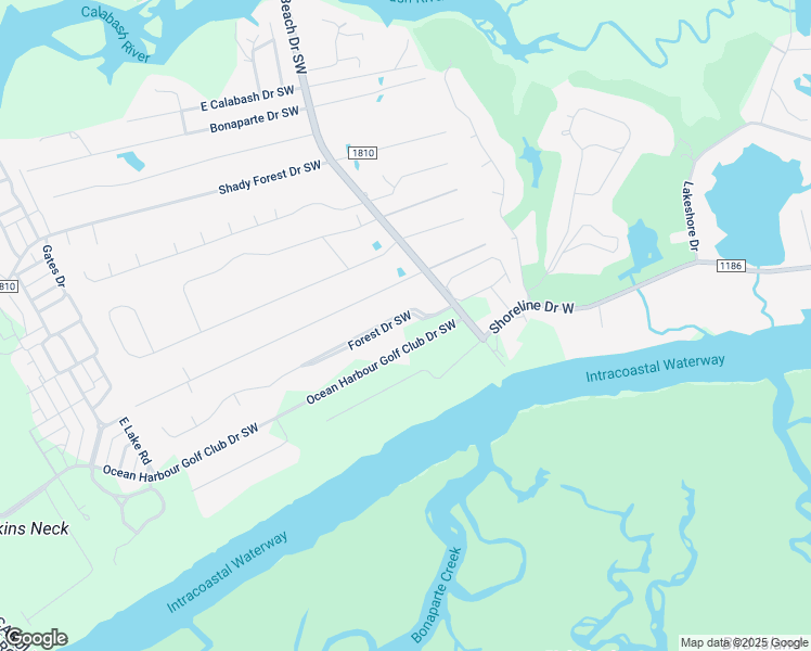 map of restaurants, bars, coffee shops, grocery stores, and more near 9017 Forest Drive Southwest in Sunset Beach