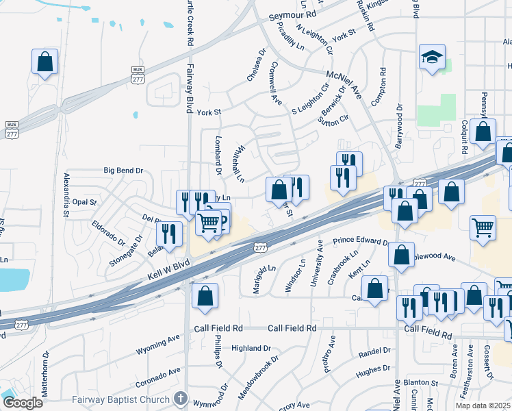 map of restaurants, bars, coffee shops, grocery stores, and more near 8 Saint Andrews Court in Wichita Falls
