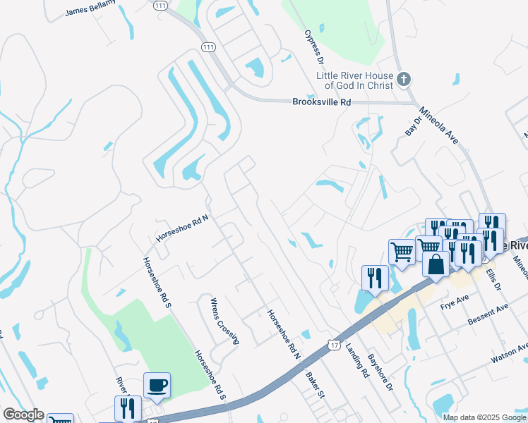 map of restaurants, bars, coffee shops, grocery stores, and more near 4137 Hibiscus Drive in Little River