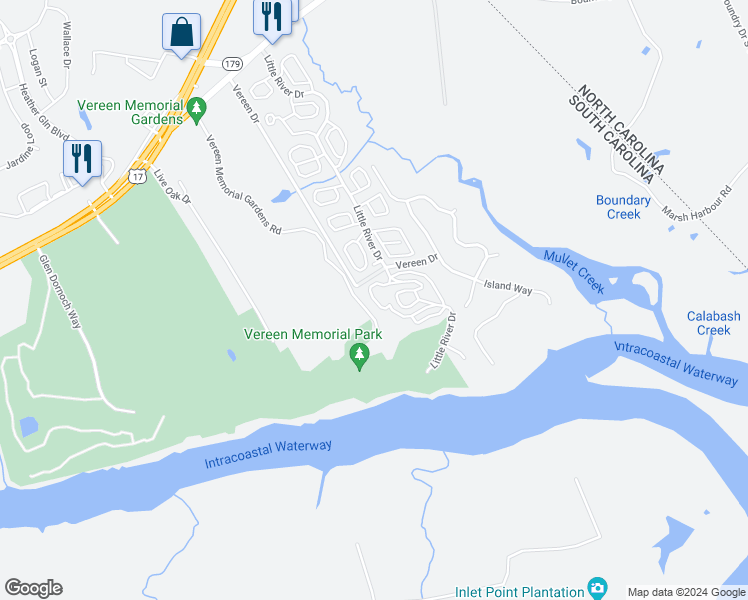 map of restaurants, bars, coffee shops, grocery stores, and more near 2131 Lexington Circle in Little River