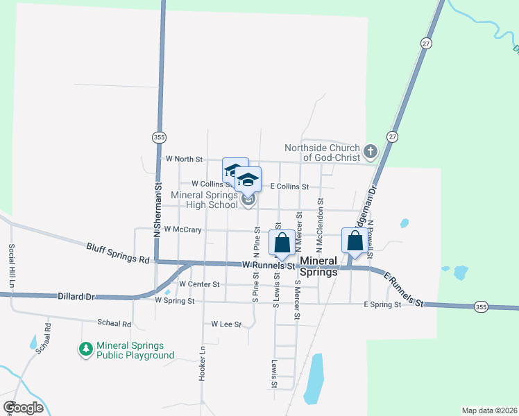 map of restaurants, bars, coffee shops, grocery stores, and more near 317 West North Street in Mineral Springs