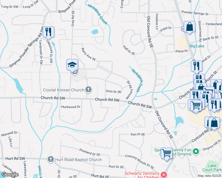 map of restaurants, bars, coffee shops, grocery stores, and more near 403 Norton Circle Southeast in Smyrna