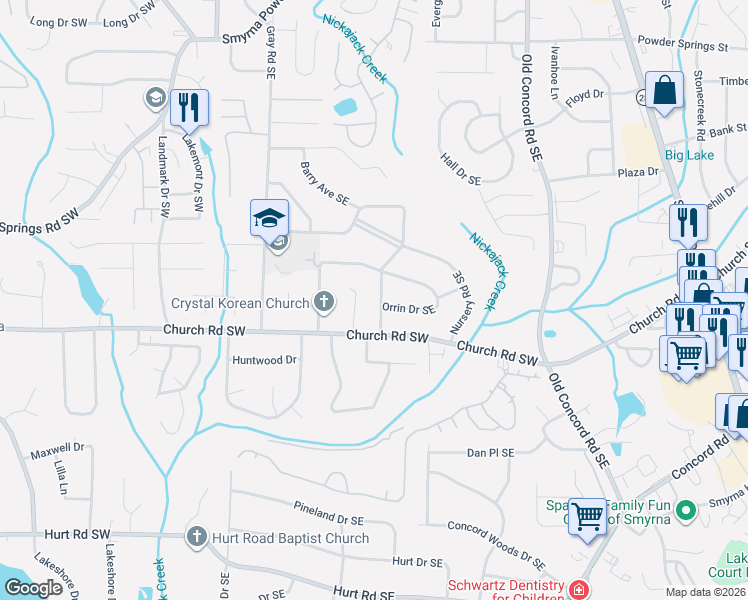map of restaurants, bars, coffee shops, grocery stores, and more near 3061 Norton Holly Boulevard in Smyrna