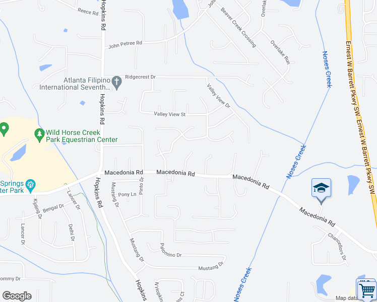 map of restaurants, bars, coffee shops, grocery stores, and more near 3152 Macedonia Station Drive Southwest in Powder Springs