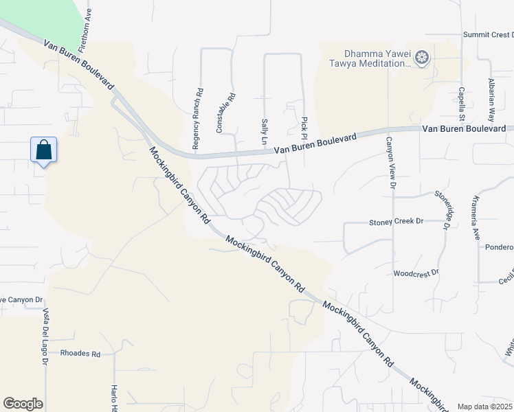 map of restaurants, bars, coffee shops, grocery stores, and more near Camino De Estrilla in Riverside