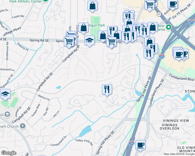 map of restaurants, bars, coffee shops, grocery stores, and more near 1229 Bickham Way Southeast in Smyrna