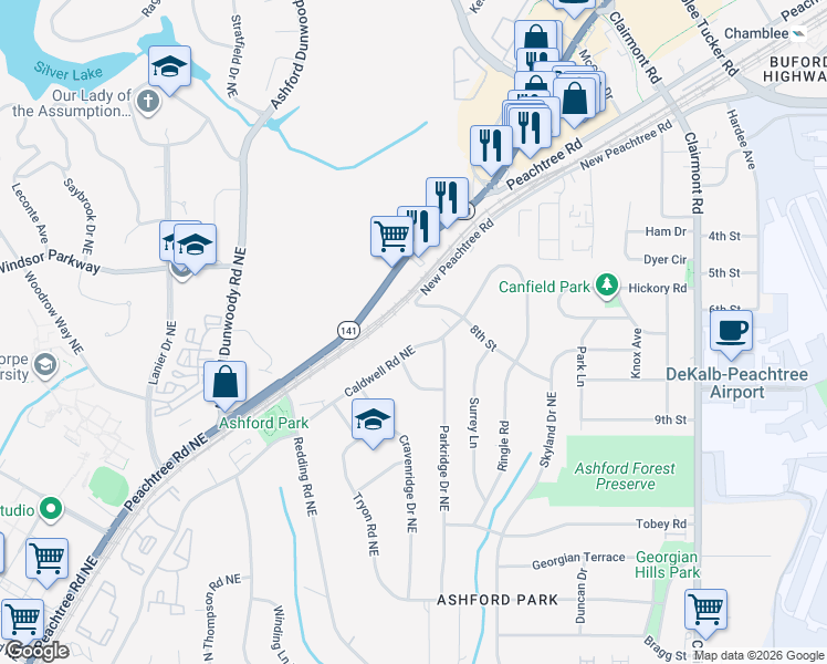 map of restaurants, bars, coffee shops, grocery stores, and more near 1699 8th Street in Atlanta
