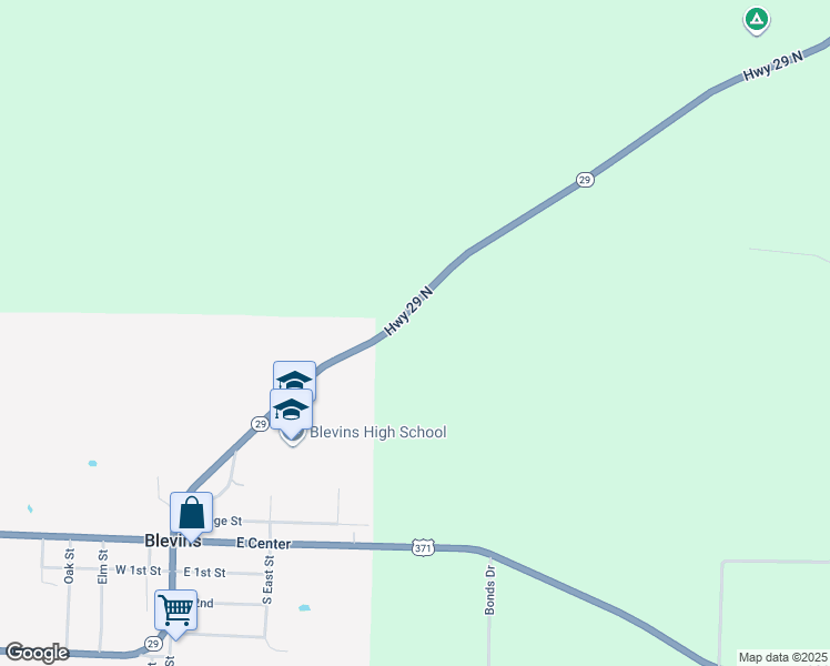 map of restaurants, bars, coffee shops, grocery stores, and more near 6003 Arkansas 29 in Blevins