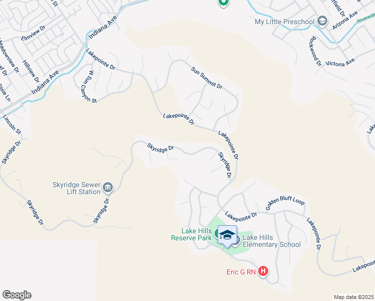 map of restaurants, bars, coffee shops, grocery stores, and more near 16154 Skyridge Drive in Riverside