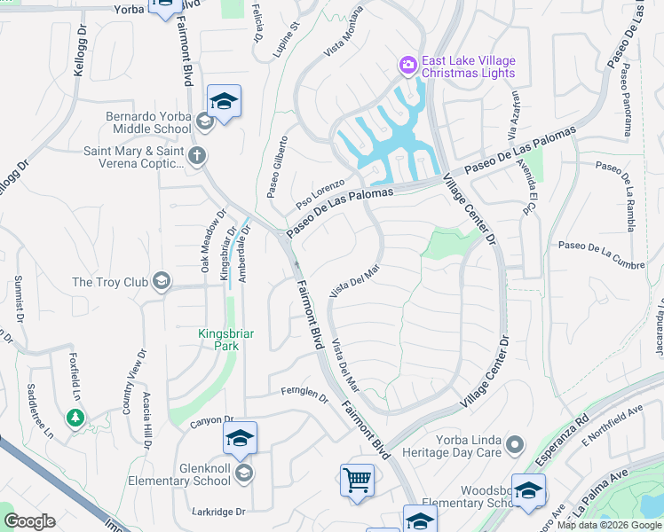 map of restaurants, bars, coffee shops, grocery stores, and more near 19950 Vía Natalie in Yorba Linda
