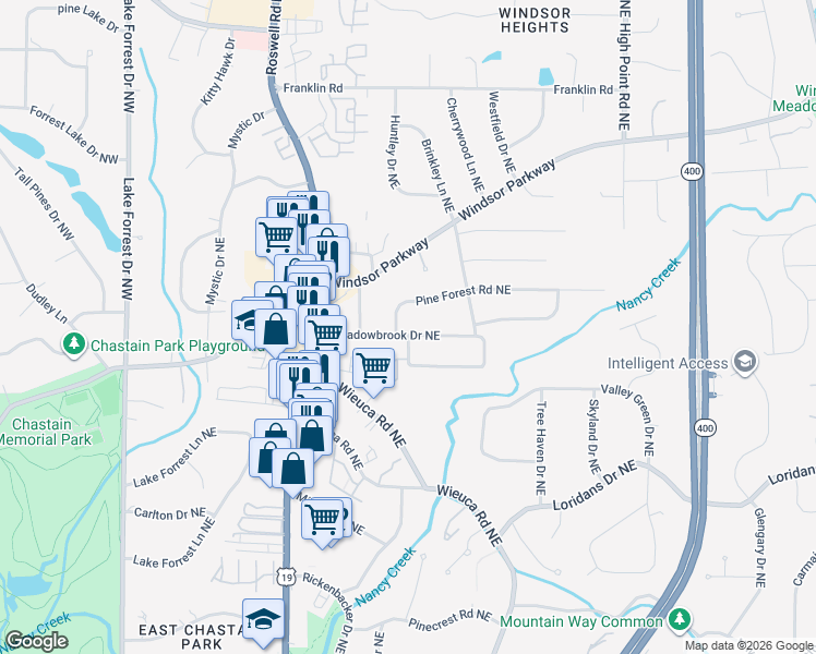 map of restaurants, bars, coffee shops, grocery stores, and more near 341 Pine Forest Road Northeast in Atlanta
