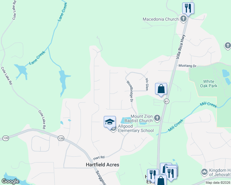 map of restaurants, bars, coffee shops, grocery stores, and more near 65 Whispering Way in Dallas